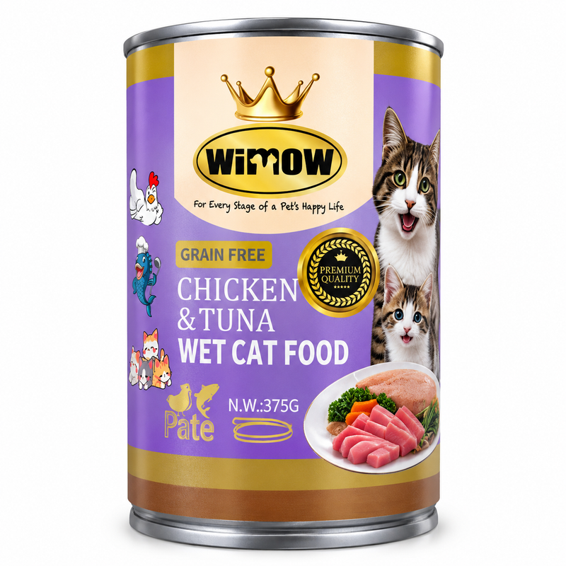 WiMOW Chicken & Tuna Wet Cat Food 375g – Grain Free Pate Can