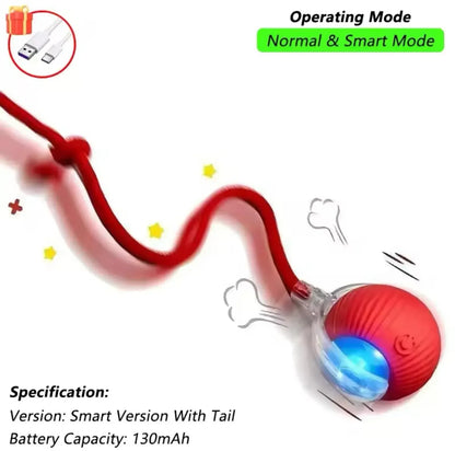 Cat Interactive Ball Cat Toy, Automatic Rolling Ball with Tail, Rechargeable Smart Pet Interactive Toy, Intelligent cat and mouse gam, No Warranty