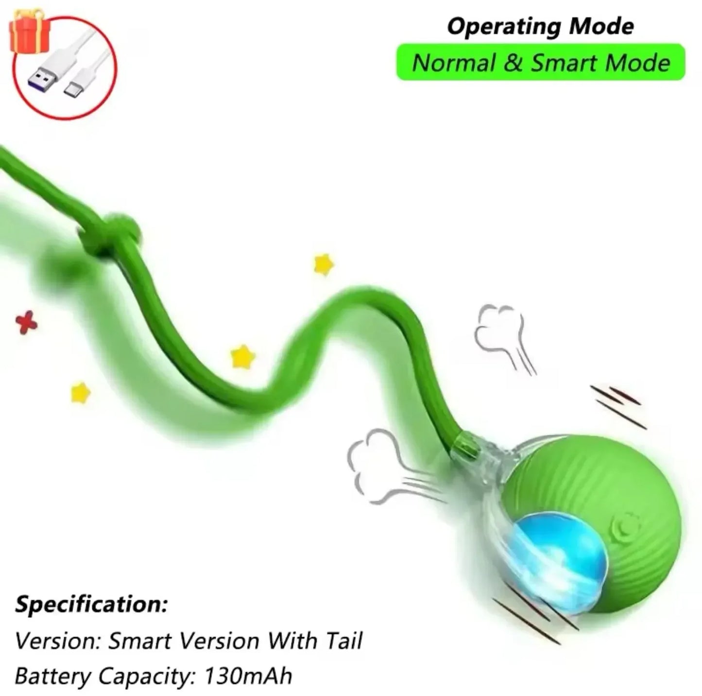 Cat Interactive Ball Cat Toy, Automatic Rolling Ball with Tail, Rechargeable Smart Pet Interactive Toy, Intelligent cat and mouse gam, No Warranty