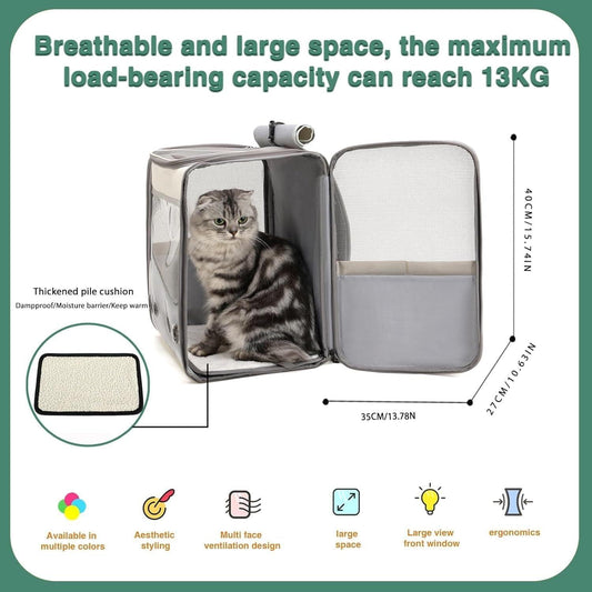 Portable & Durable Spacious Backpack with Transparent Window Carrier Backpack With Inner Safety Leash Cat Bag