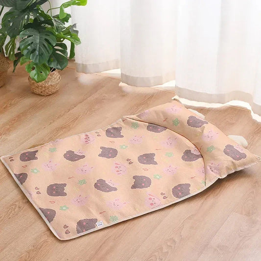 Cooling Pet Mat for Summer - Breathable Ice Pad with Pillow for Small Dogs and Cats - Portable Sleeping Cushion