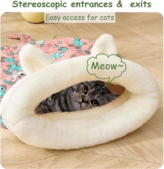 Cat Sleeping Bag for Indoor Cats, Cozy Cat Winter Sleeping Bag, Soft Plush Cat Sack Self Warming Cat Bed Cave, Covered Cat Tunnel Warm Sleeping Bags Bed for Cats Kittens (Random Color, 13.4x21.3in)