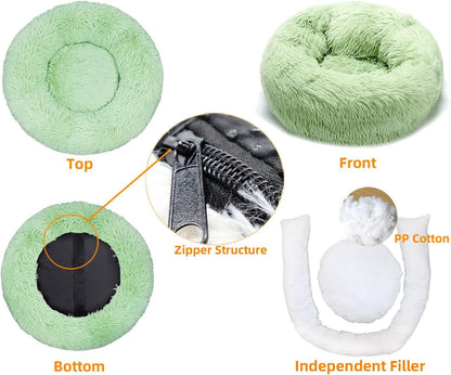 Cat Bed, Washable, Fluffy, Mint Green, Round Dog Bed, Dog Cushion, Soft Plush Doughnut Pet Bed for Cats, Dogs, Soft, Warm Pet Sofa (60 cm)