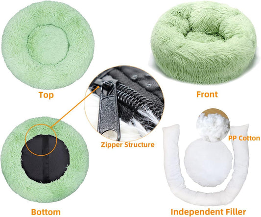 Cat Bed, Washable, Fluffy, Mint Green, Round Dog Bed, Dog Cushion, Soft Plush Doughnut Pet Bed for Cats, Dogs, Soft, Warm Pet Sofa (60 cm)