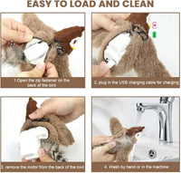 Pet Cat Interactive Toys, Rechargeable Chirping Flapping Bird (no Flying) with Catnip for Indoor Cats, Touch Activated Plush Toys