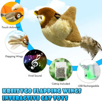 Pet Cat Interactive Toys, Rechargeable Chirping Flapping Bird (no Flying) with Catnip for Indoor Cats, Touch Activated Plush Toys