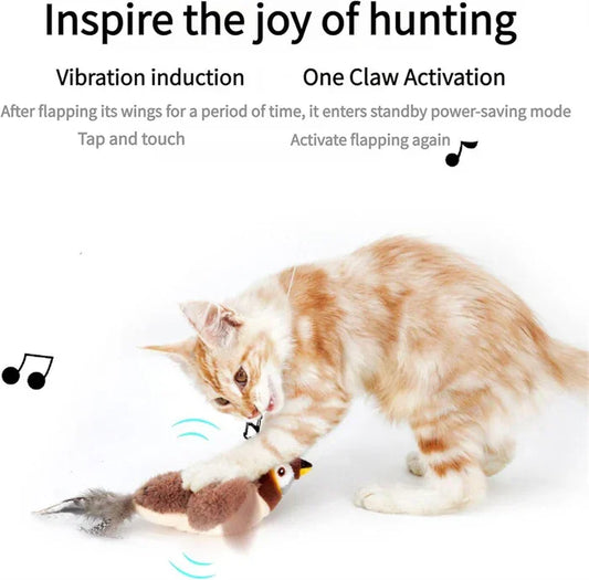 Pet Cat Interactive Toys, Rechargeable Chirping Flapping Bird (no Flying) with Catnip for Indoor Cats, Touch Activated Plush Toys