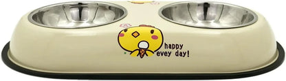 Printed Stainless Steel Double Sided Food & Water Bowl for Pet Cat , Puppy & Dog