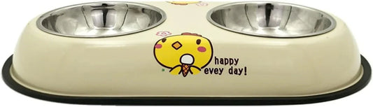Printed Stainless Steel Double Sided Food & Water Bowl for Pet Cat , Puppy & Dog