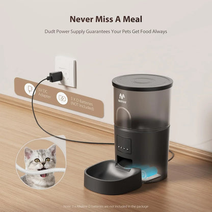 Automatic Cat Food Dispenser, WiFi Cat Feeder with APP Remote Control for Dry Pet Food, Programmable Timer, Dual Power Supply, Slow Feeder for Cats & Small Dogs