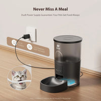 Automatic Cat Food Dispenser, WiFi Cat Feeder with APP Remote Control for Dry Pet Food, Programmable Timer, Dual Power Supply, Slow Feeder for Cats & Small Dogs