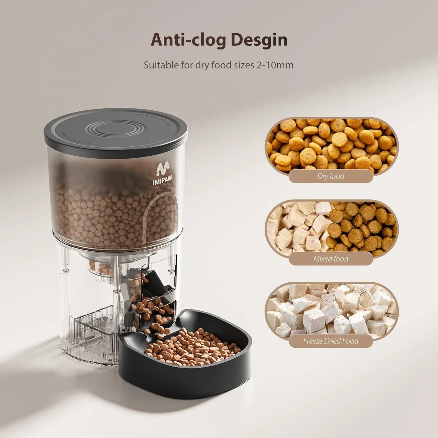 Automatic Cat Food Dispenser, WiFi Cat Feeder with APP Remote Control for Dry Pet Food, Programmable Timer, Dual Power Supply, Slow Feeder for Cats & Small Dogs