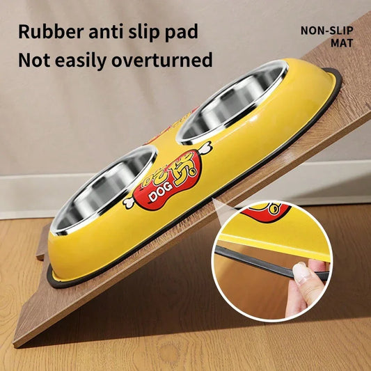 Printed Stainless Steel Double Sided Food & Water Bowl for Pet Cat , Puppy & Dog