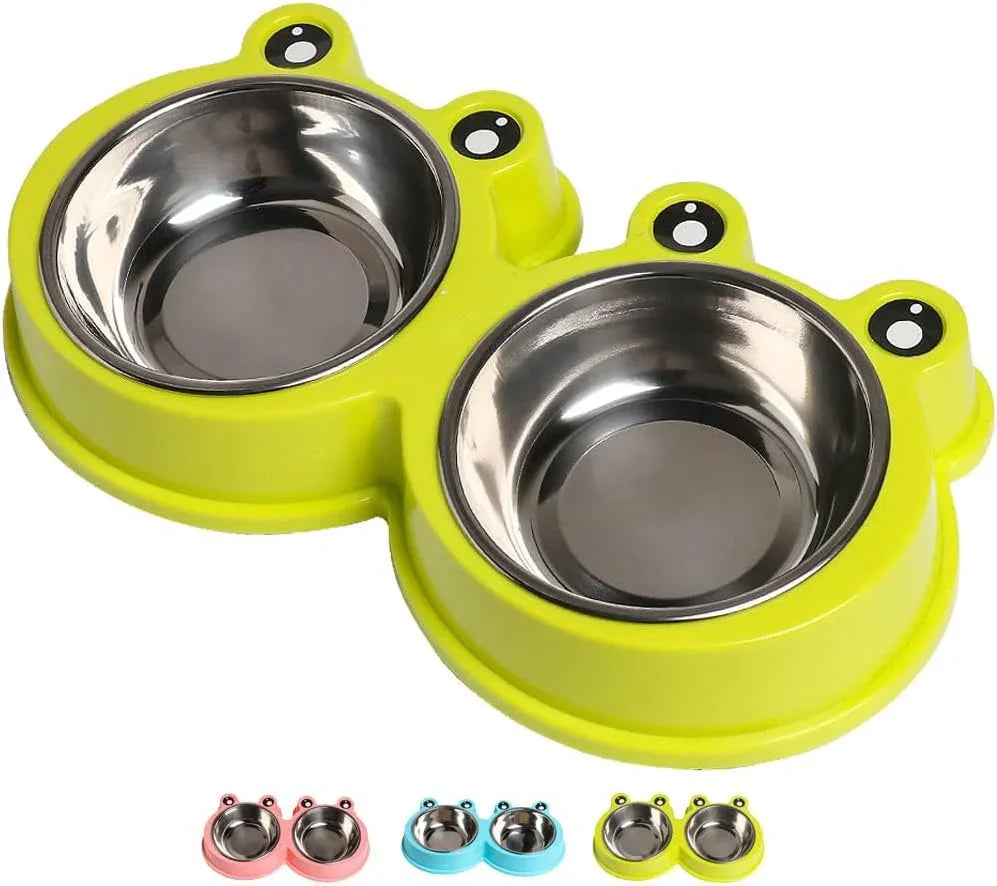 Stainless Steel Cat Food Bowls Pet Bowl with Rubber Base Small Cat Dog Bowl with Cute Cats Painted Cat Water Bowls Non-Slip