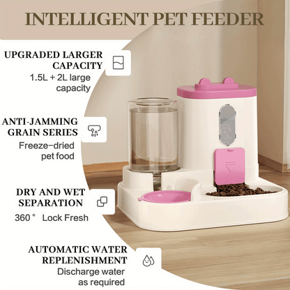 Convenient Cat Water Fountain With Food Bowl Automatic Pet Water and Food Feeder, Food Bowl, Without Battery