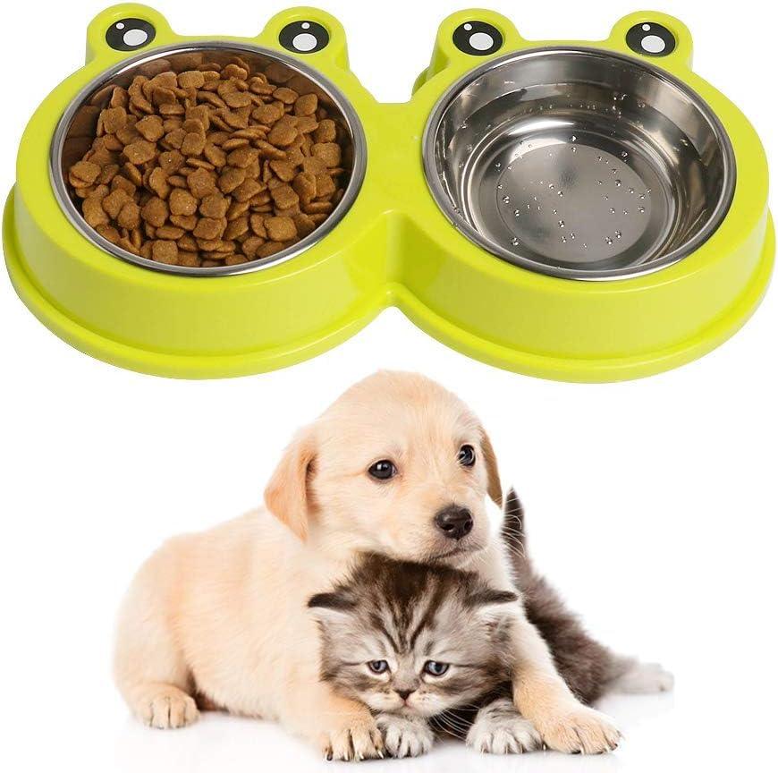 Stainless Steel Cat Food Bowls Pet Bowl with Rubber Base Small Cat Dog Bowl with Cute Cats Painted Cat Water Bowls Non-Slip