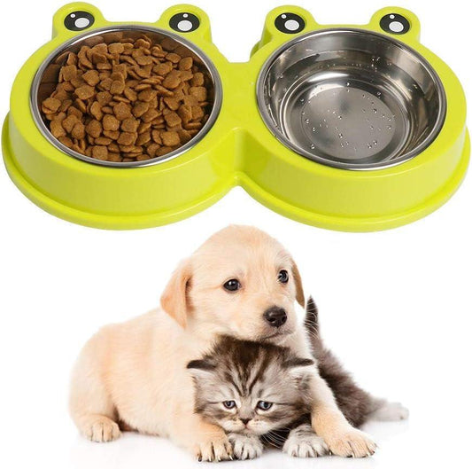 Stainless Steel Cat Food Bowls Pet Bowl with Rubber Base Small Cat Dog Bowl with Cute Cats Painted Cat Water Bowls Non-Slip