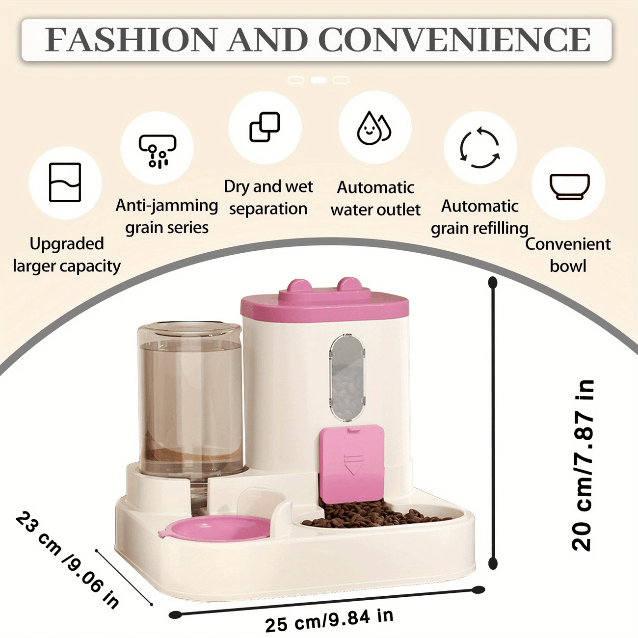 Convenient Cat Water Fountain With Food Bowl Automatic Pet Water and Food Feeder, Food Bowl, Without Battery