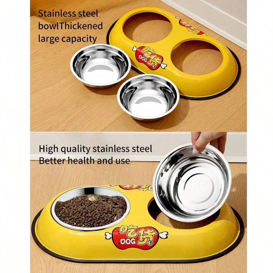 Printed Stainless Steel Double Sided Food & Water Bowl for Pet Cat , Puppy & Dog