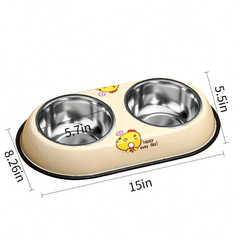 Printed Stainless Steel Double Sided Food & Water Bowl for Pet Cat , Puppy & Dog
