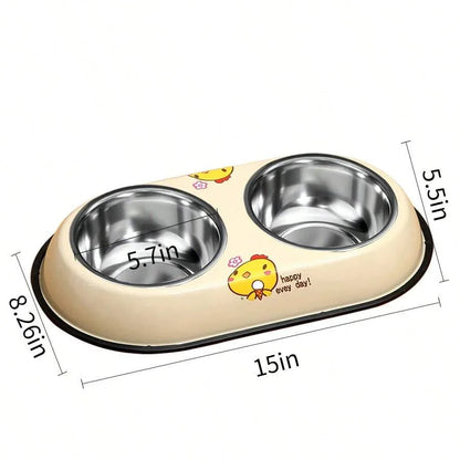 Printed Stainless Steel Double Sided Food & Water Bowl for Pet Cat , Puppy & Dog