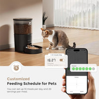 Automatic Cat Food Dispenser, WiFi Cat Feeder with APP Remote Control for Dry Pet Food, Programmable Timer, Dual Power Supply, Slow Feeder for Cats & Small Dogs