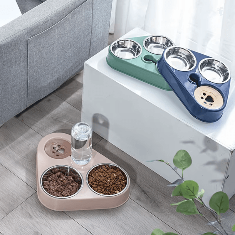 3 in 1 Double Cat Bowls,Stainless Steel Cat Food Bowl with Stand,Cat Feeding Bowl,Detachable Pet Food Bowl for Cats and Dogs,Automatic Water Storage Water Bowl