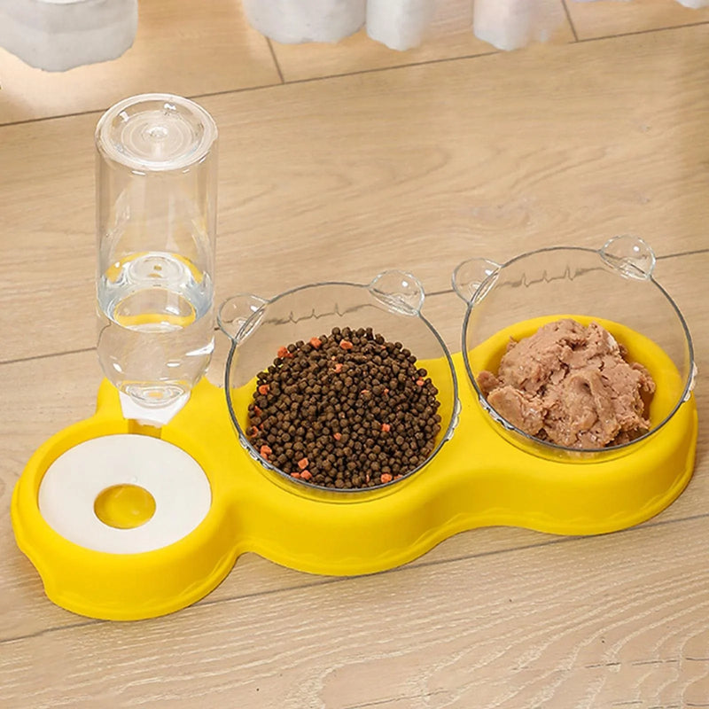BAGESHWAR Balaji Double Bowl Dog Cat Feeder Auto Removable for Pet Watering Bowl Dispenser Yellow