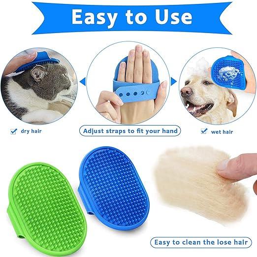 Dog Grooming Brush, Premium Pet Bath Brush, Soothing Massage Rubber Comb, Adjustable Ring Handle, Random Color