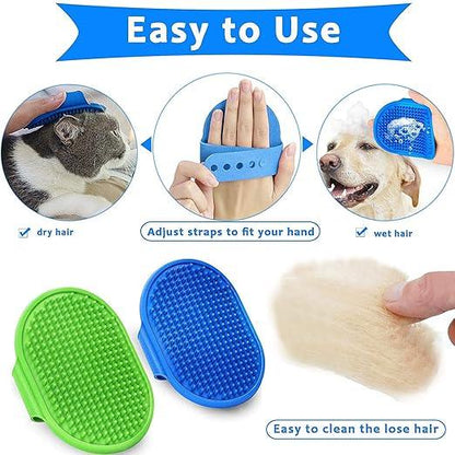 Dog Grooming Brush, Premium Pet Bath Brush, Soothing Massage Rubber Comb, Adjustable Ring Handle, Random Color