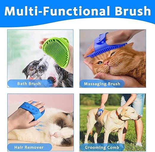Dog Grooming Brush, Premium Pet Bath Brush, Soothing Massage Rubber Comb, Adjustable Ring Handle, Random Color