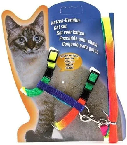 Adjustable Harness with Leash Rope Set for Cat/Kitten of Nylon Rainbow Color