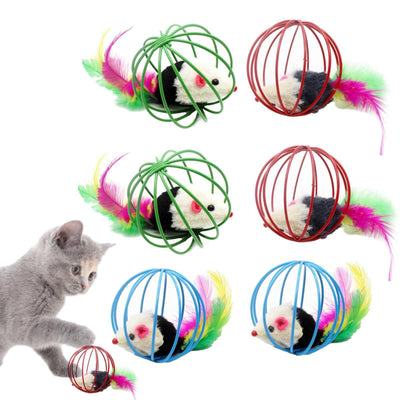 Wire Cage Ball Mouse Inside Ball Cat Toy Cat Cages Mouse Toy - Cat Teaser Toy-1(Pcs)