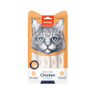 Wanpy Creamy Cat Treat Chicken & Crab 5pc Pack 70g (5×14g)