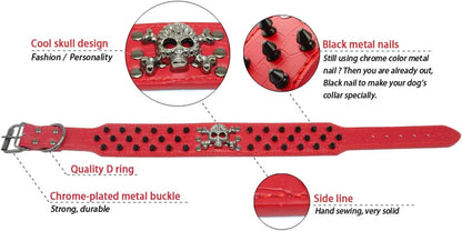 Adjustable Spiked Skull Leather Dog Collar, Bullet Rivets Studded Croco Faux Leather Collar for Small Medium Large Dogs as Labrador Pit Bull Bulldog Pugs Boxers