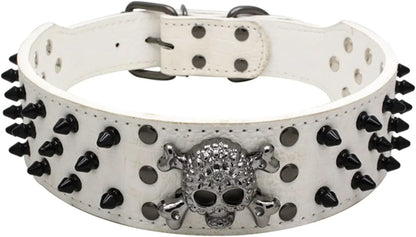 Adjustable Spiked Skull Leather Dog Collar, Bullet Rivets Studded Croco Faux Leather Collar for Small Medium Large Dogs as Labrador Pit Bull Bulldog Pugs Boxers