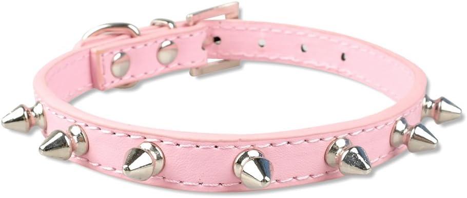 Spike Dog Collar with Spikes, Adjustable Rivet Dog Collar, Genuine Leather Spiked Studded Dog Pet Collars for Cats Puppies Small Medium Large Dogs