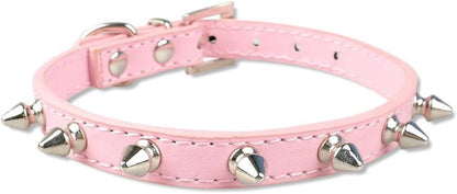 Spike Dog Collar with Spikes, Adjustable Rivet Dog Collar, Genuine Leather Spiked Studded Dog Pet Collars for Cats Puppies Small Medium Large Dogs