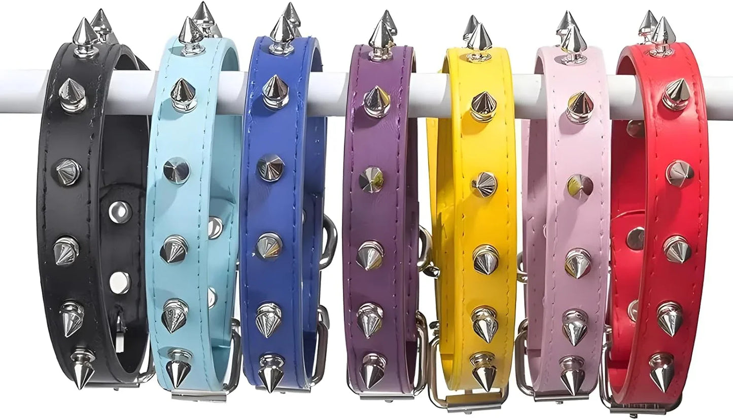 Spike Dog Collar with Spikes, Adjustable Rivet Dog Collar, Genuine Leather Spiked Studded Dog Pet Collars for Cats Puppies Small Medium Large Dogs