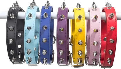 Spike Dog Collar with Spikes, Adjustable Rivet Dog Collar, Genuine Leather Spiked Studded Dog Pet Collars for Cats Puppies Small Medium Large Dogs