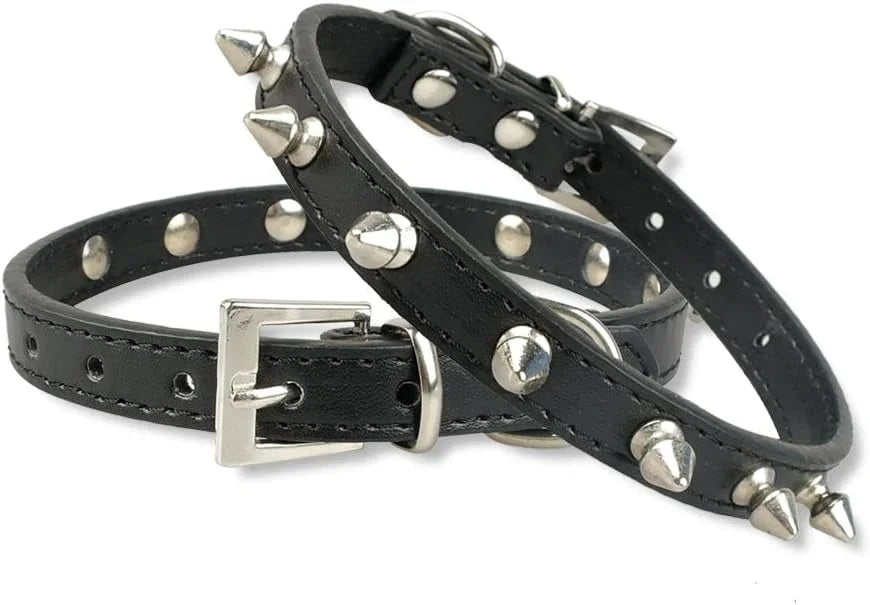 Spike Dog Collar with Spikes, Adjustable Rivet Dog Collar, Genuine Leather Spiked Studded Dog Pet Collars for Cats Puppies Small Medium Large Dogs