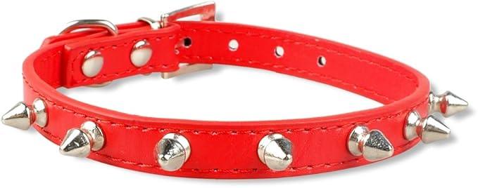 Spike Dog Collar with Spikes, Adjustable Rivet Dog Collar, Genuine Leather Spiked Studded Dog Pet Collars for Cats Puppies Small Medium Large Dogs