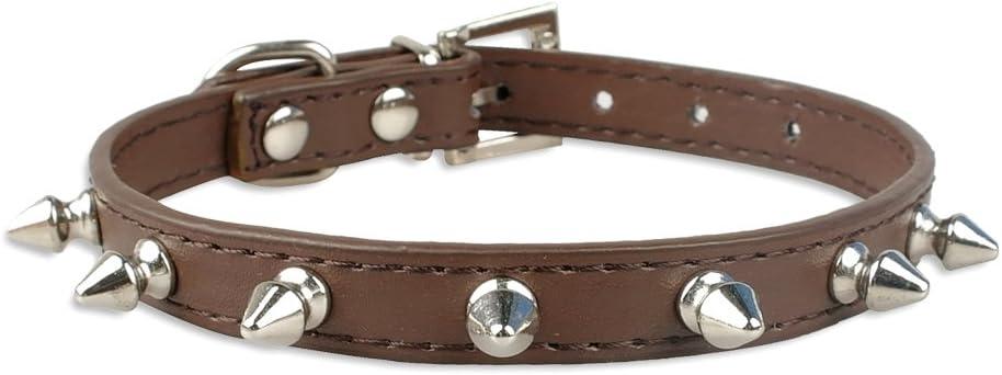 Spike Dog Collar with Spikes, Adjustable Rivet Dog Collar, Genuine Leather Spiked Studded Dog Pet Collars for Cats Puppies Small Medium Large Dogs