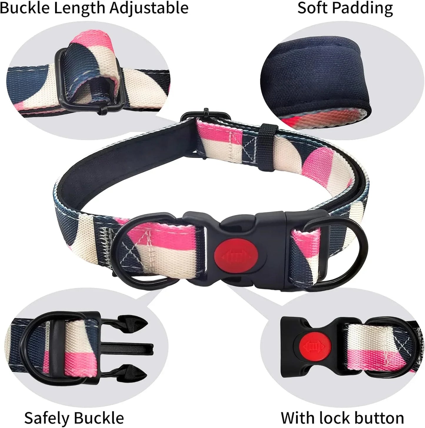 Dog Collar and Leash Set, Dog Collar with Safety Locking Buckle, Nylon Pet Training Leash with Comfortable Handle, Medium Large Dogs