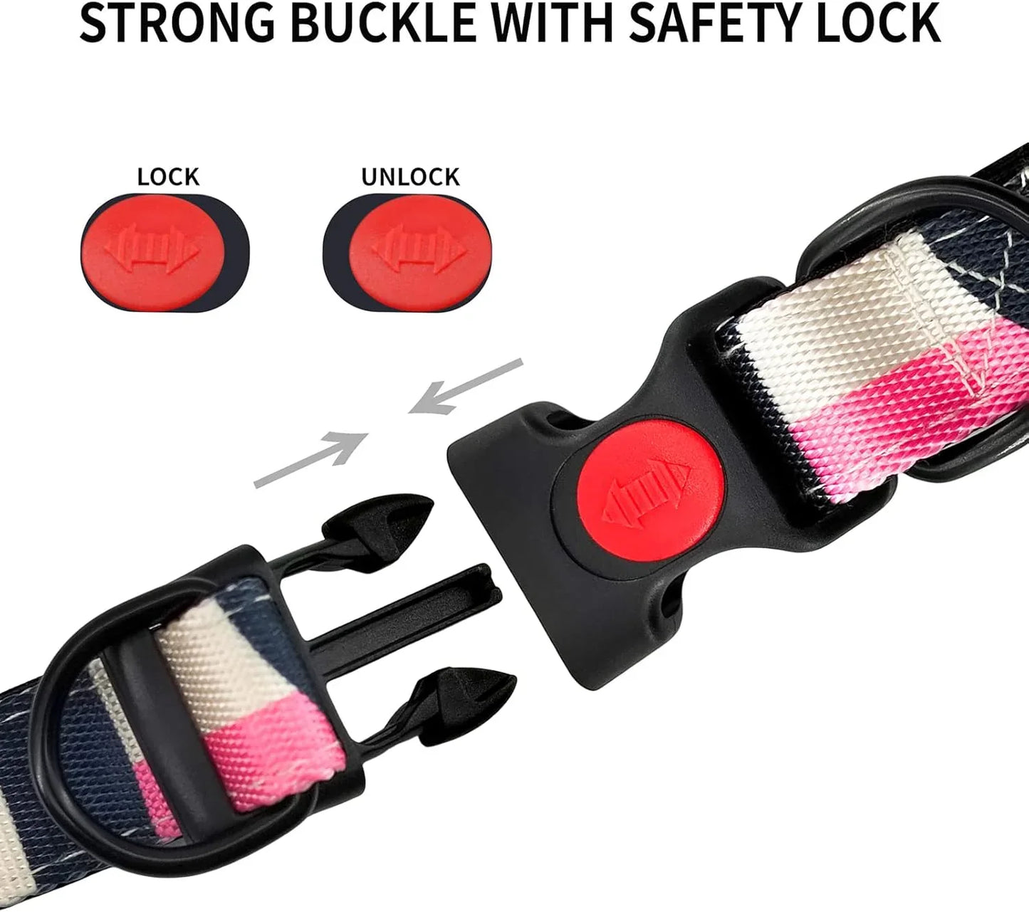 Dog Collar and Leash Set, Dog Collar with Safety Locking Buckle, Nylon Pet Training Leash with Comfortable Handle, Medium Large Dogs