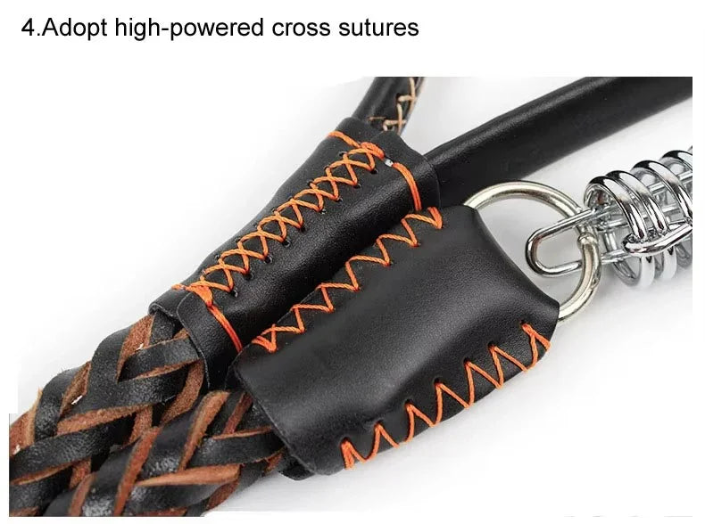 120cm Leather Braided Dog Leash Black Padded Handle Pet Walking Running Leads with Spring Buffer for Medium Large Dogs Labrador