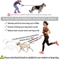 Hands Free Dog Leash, Adjustable Waist Belt and Dual-Handle Retractable Bungee Leash, Jogging Dog Leash with Reflective Stitching, Random Colors