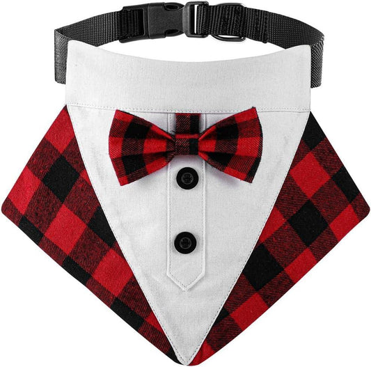 Large Size Dog Wedding Bandana Collar with Bow Tie,Adjustable Dog Valentines Tuxedo,Dog Birthday Party Wedding Attire for Small Medium Large Dogs