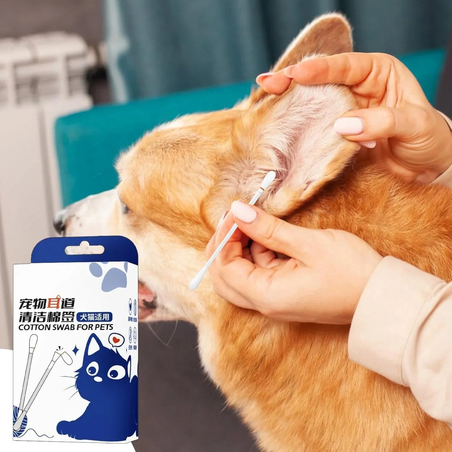 Ear Q Tips 50pcs Box pet ear cleaning special pet cotton swab to clean ear mites, Cat Ear Swabs Absorbent Q Ear