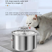 Pet Water Dispenser Cat and Dog Fountain Water Dispenser 2L Stainless Steel Automatic Drinker Dog Cat Drinking Bowl USB Powered Pet Supplies